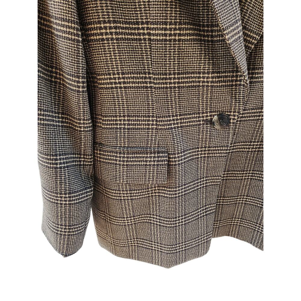 Linda Allard Ellen Tracy VTG 80s Blazer 4 Brown Glen Plaid Silk Wool Oversized - Picture 6 of 11